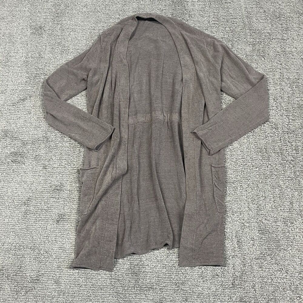 Barefoot Dreams Cozychic Lite Cardigan Womens Large Pockets Tan Brown Back Tie